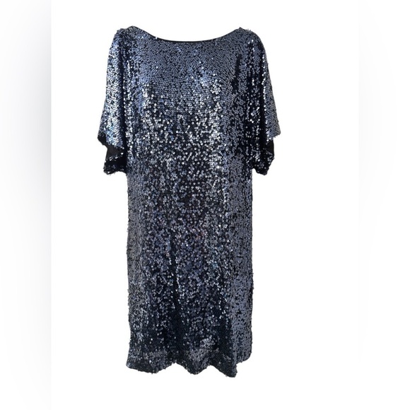 Aidan Mattox Womens Sequin Shift Dress with Keyhole Back cold shoulder sleeves 6 - Picture 1 of 16